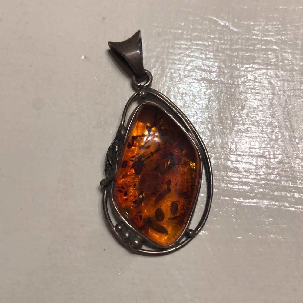 Amber and Silver Pendent